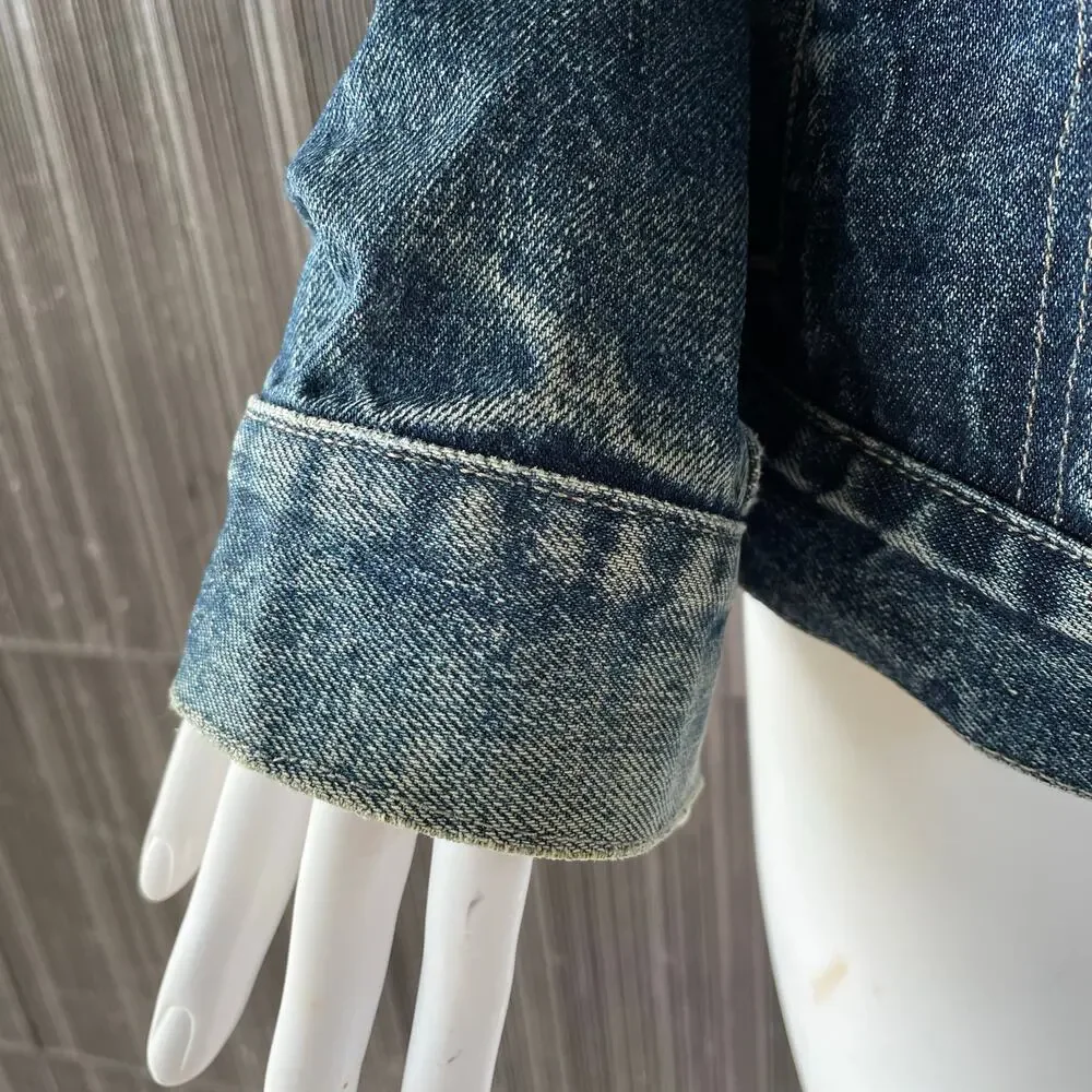 🔥Vintage Nautica Y2K Trucker Grunge Dark Wash Blue Denim Jacket Women Size M-L - Picture 12 of 15